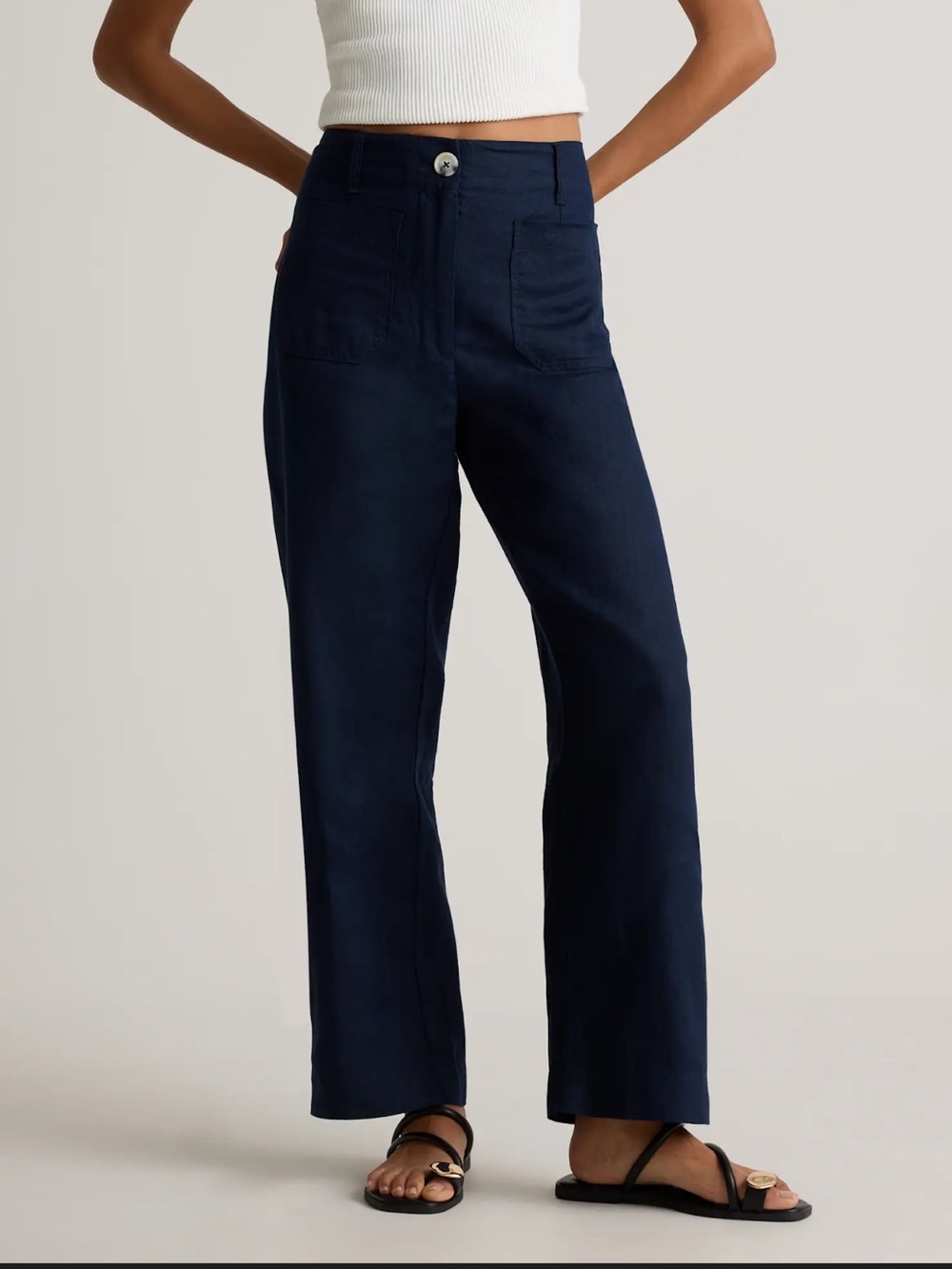 Quince Navy High-Rise Wide-Leg Pants with Patch Pockets